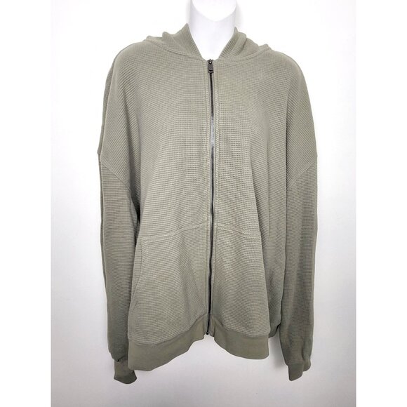 Brunette the Label green waffle knit zip up hoodie. Size 2XL - 3XL - Picture 1 of 5